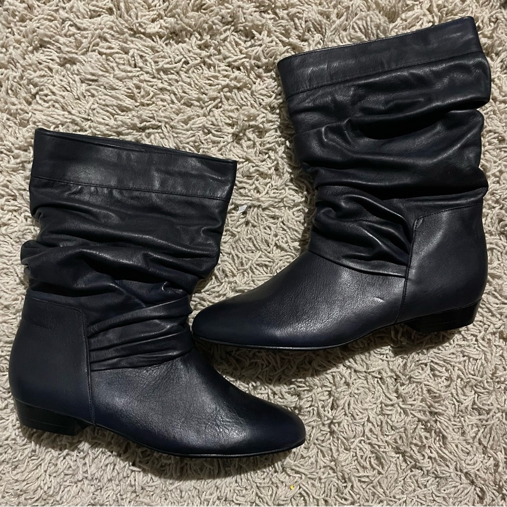 Vintage De Liso Made in the USA Y2K Slouch Navy Boots New in Box Size 8.5 RARE